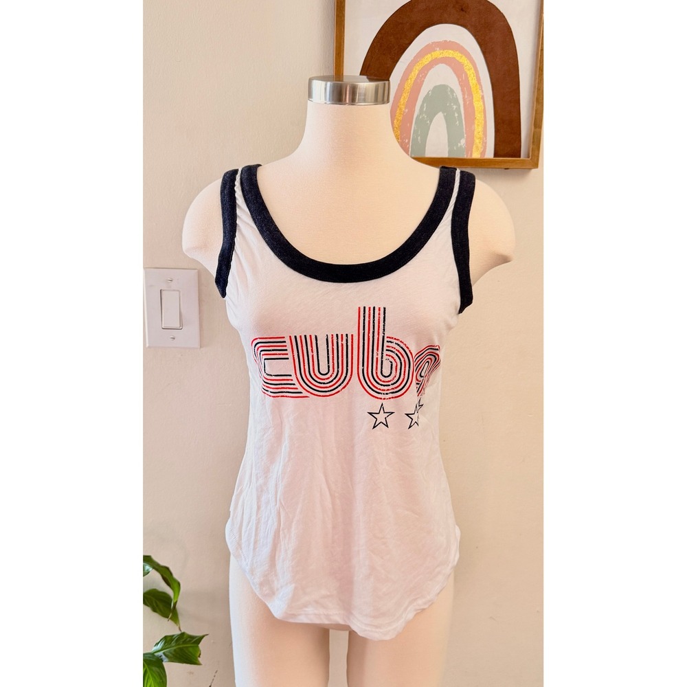Chaser Cuba Graphic Tank Top Womens Size S White Ringer Retro Summer CW8243